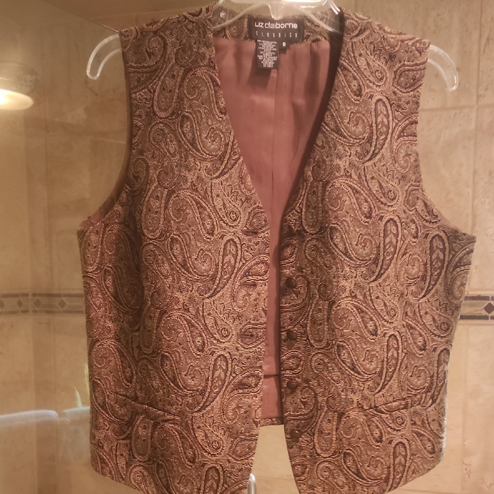 Classic Liz Claiborne Black, Brown and Tan Paisley Vest